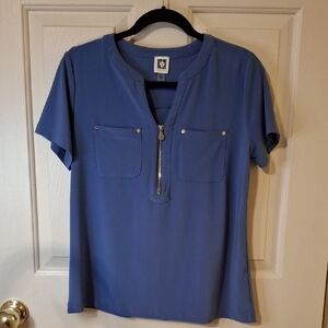 Anne Klein Blue Women's Top with Zipper Detail